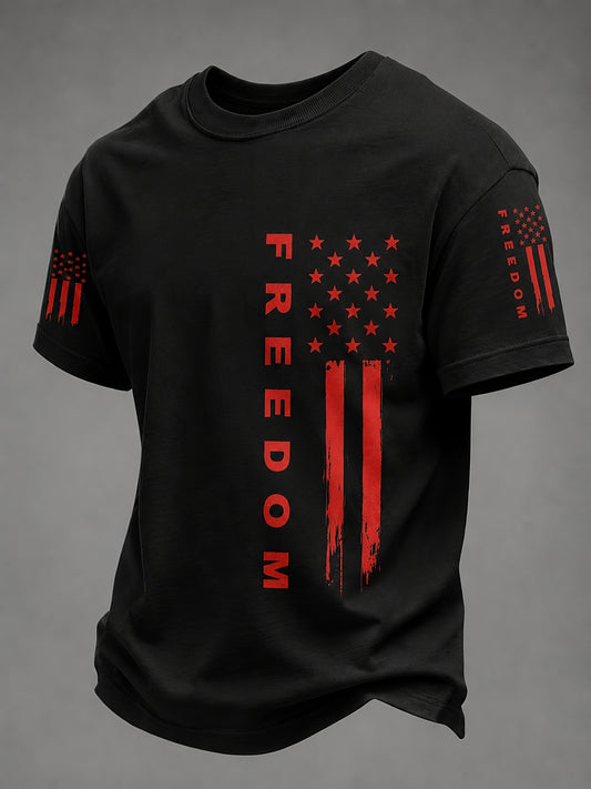 Nixeci Brand Men'S American Flag Print Casual T-Shirt - Vintage Distressed Black Freedom T-Shirt - American Stars And Stripes Pattern Men'S Patriotic Clothing, Short Sleeve T-Shirt