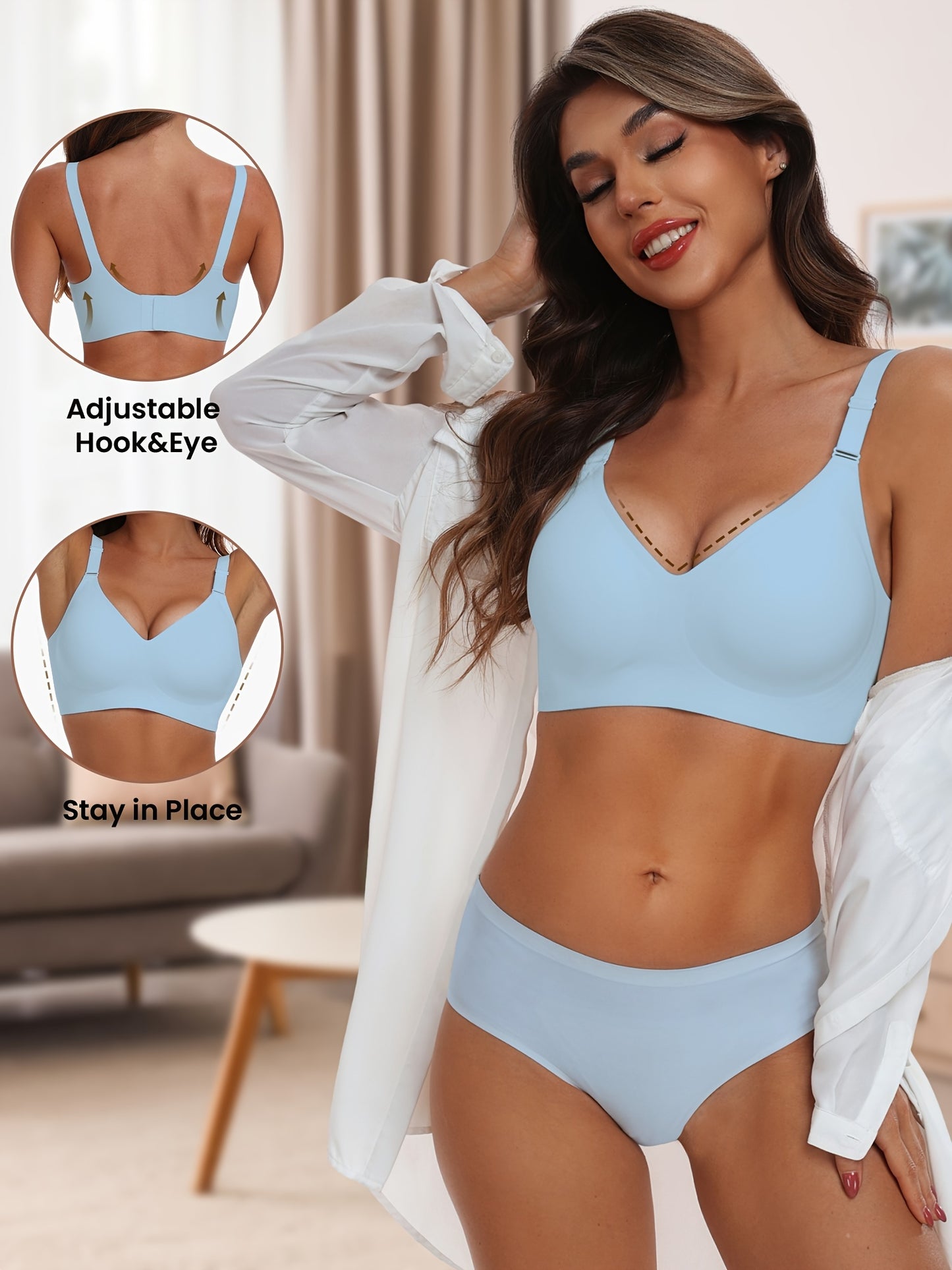 Seamless Wireless Push-Up Bra-V Neck Design, Comfortable, Supportive Intimate Apparel for Women