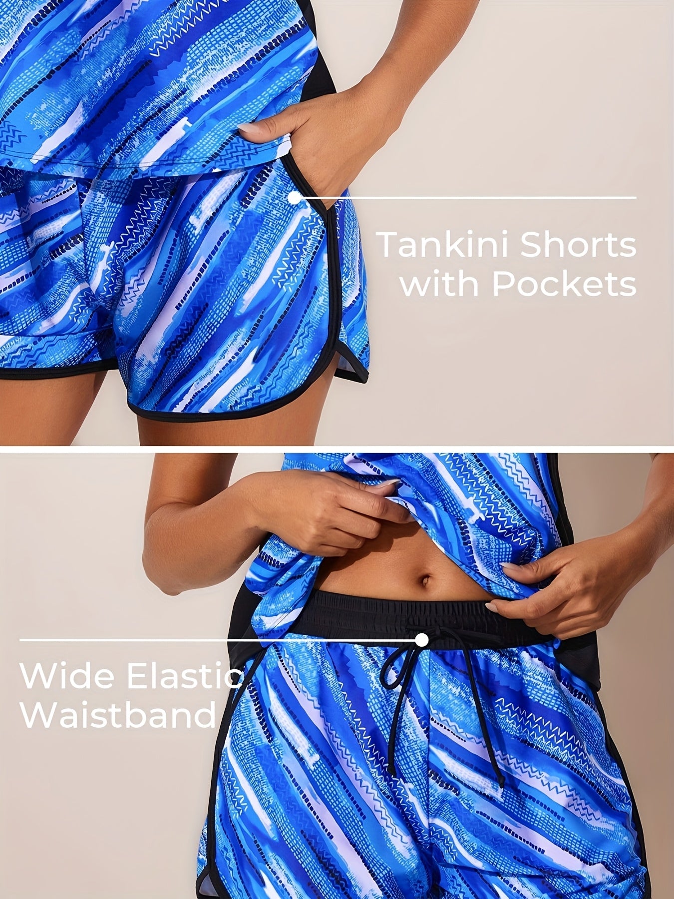 Blouson Tankini Swimsuits for Women 2025 Tummy Control 2pcs Bathing Suits with Y Pockets Swim Shorts