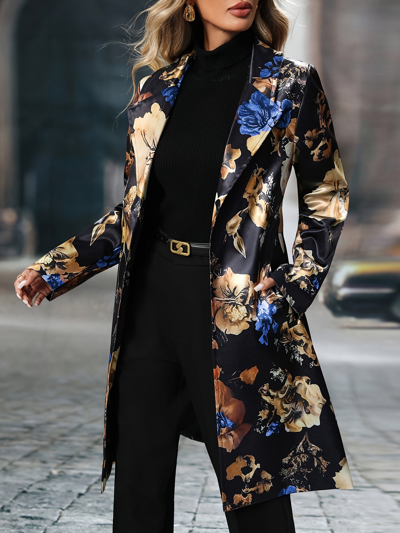 Long-sleeved Floral Pattern Single-breasted Suit Jacket