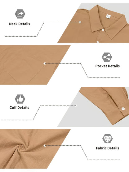 Men's Linen Casual 2pcs Set Breathable Long Sleeve Shirt & Pants Set Semi-Formal Casual Beach Vacation Wear