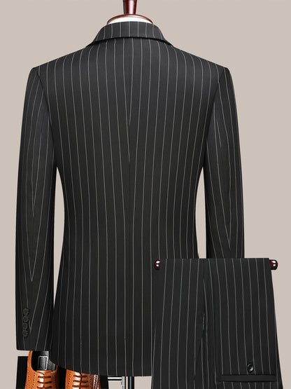 Latest Men's Suit Striped Double-Breasted Suit Spring/ Summer/ Autumn Thin Two-Piece Set with Frill Collar Striped Style Four Buttons Suit Business And Casual Dress Collar Necklace Decoration Slimming Dress Casual Suit White Suit