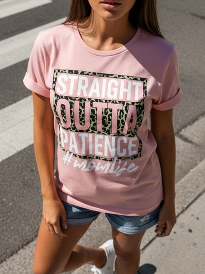 Women'S Casual T-Shirt, Printed with "Patience is Worn Out" Letter Pattern, Short Sleeve Round Neck Design, Suitable for All Seasons, Fabric, Fiber, - Fashionable and Comfortable Clothing