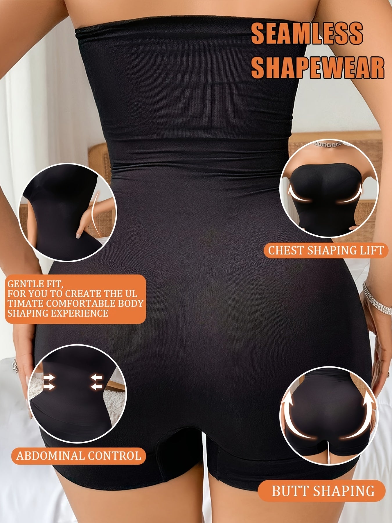 Plus Size Women's Seamless Shapewear - Full Body Shaping, Belly Control & Hip Lift, High Elasticity No Padding Design, Elegant Solid Color, Machine Washable, All-Season Wear, Tummy Control Shapewear