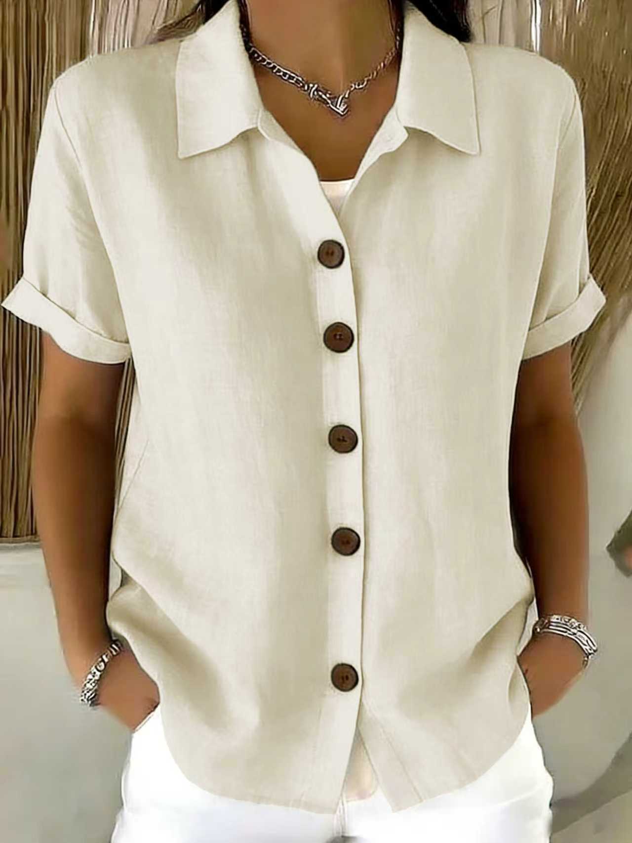 [Casual Loose Fit Blouse] Women's Collared Short Sleeve Button Shirt Casual Loose Fit Fashion Blouse for Ladies Spring Summer Daily Wear Office Work Vacation Beach Streetwear Weekend Holiday Travel Outfit Trendy Female Casual Attire Casual Tops