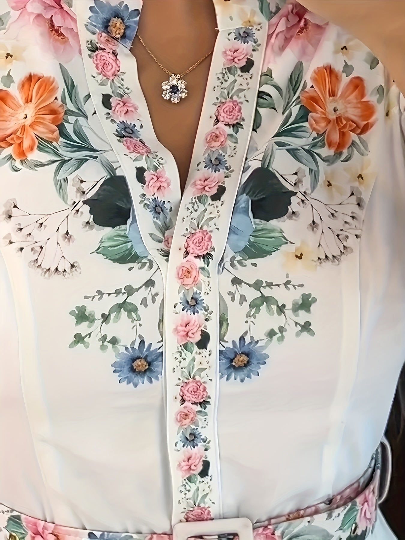 Casual A-Line Maxi Dress with Floral Print, V-Neck, Three-Quarter Sleeves, And Tied Detail