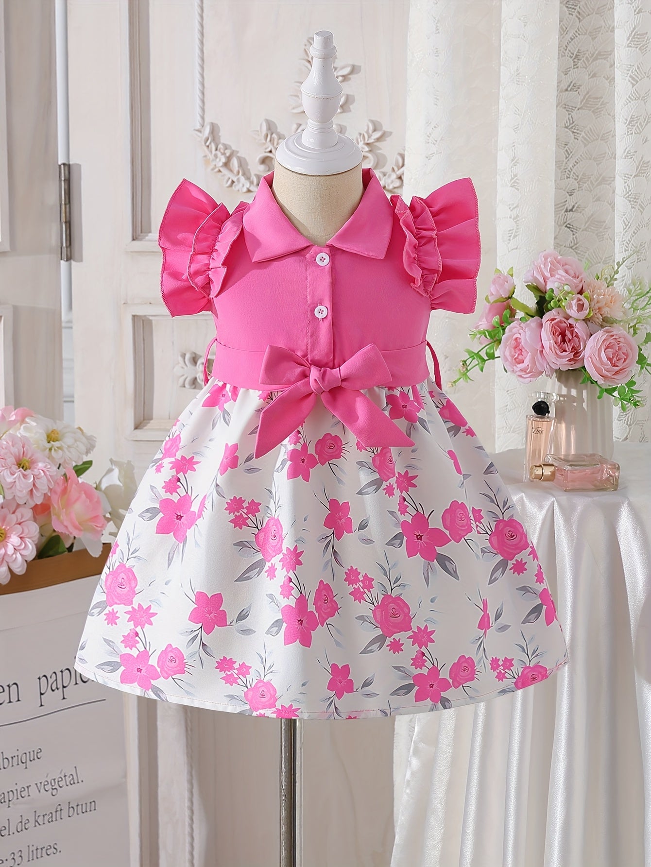 Girls' Dresses, Casual Girls' Dresses, Summer Frilly Printed Short-sleeved Dresses for Girls, Cute Girls' Dresses, Versatile, Fashionable, Cute And Casual Style, Suitable for Festivals And School Wear, Valentine's Day Gift, Girls' Birthday Gift