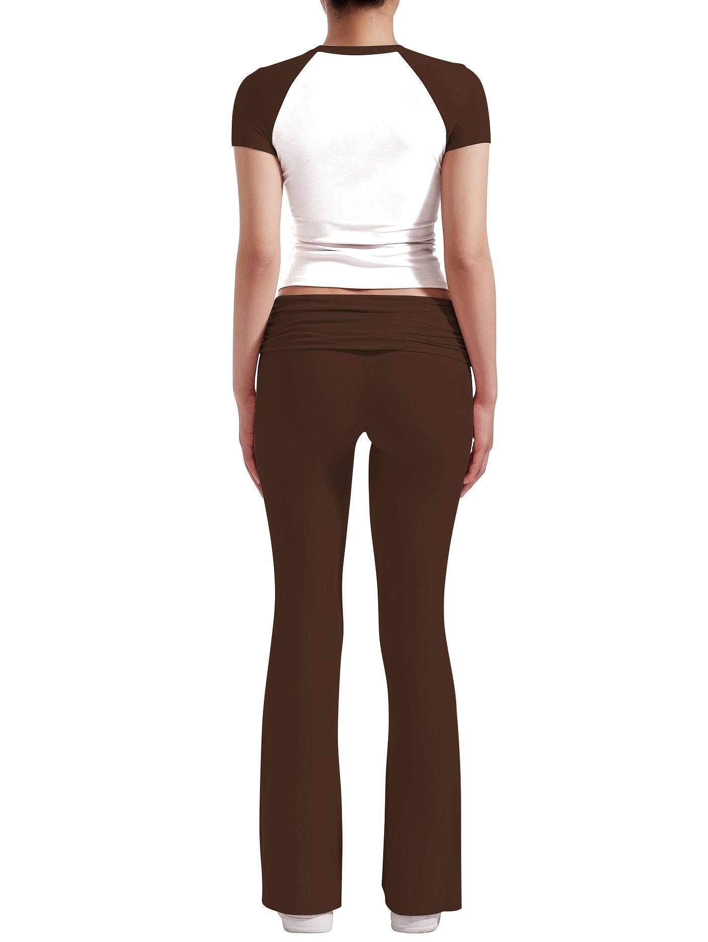 Leisure Women'S Two-Piece Round Neck T-Shirt And Low-Waisted Flared Pants Set Streetwear