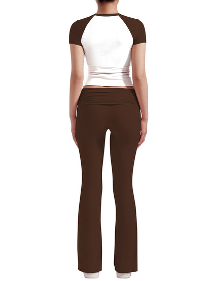 Leisure Women'S Two-Piece Round Neck T-Shirt And Low-Waisted Flared Pants Set Streetwear