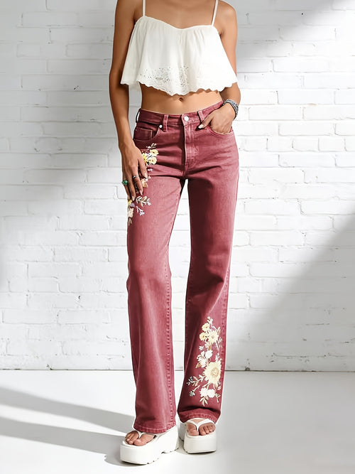 Women's High-Waisted Light Wash Jeans - Stretch Straight Pants with Beltless, Machine-Washable Casual Wear Suitable for Seasons
