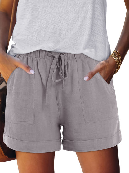 Women'S Comfy Drawstring Casual Elastic Waist Pure Color Shorts Summer Beach Lightweight Short Pants with Pockets