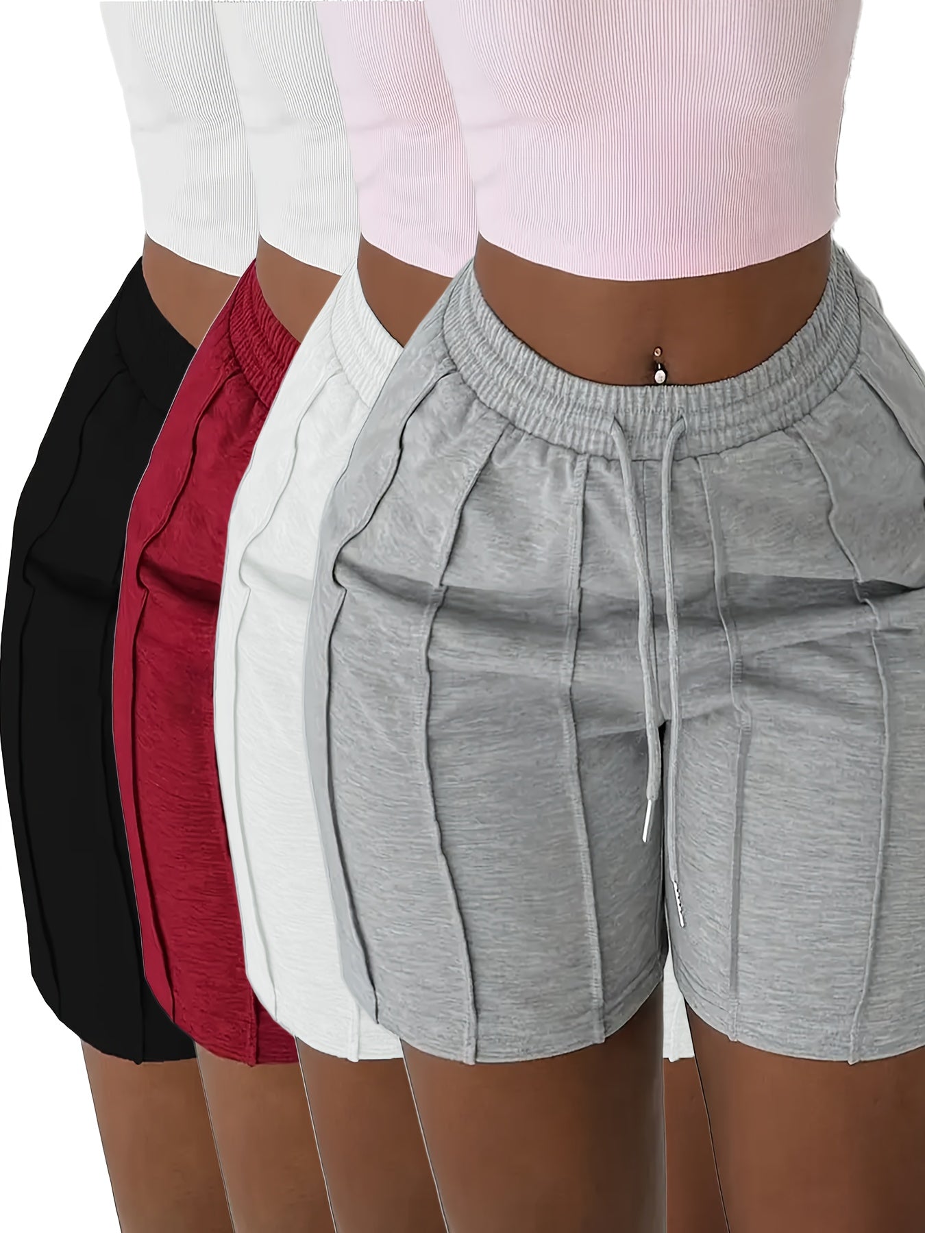 Women's White + Black + Gray + Wine Red Shorts - product view 10