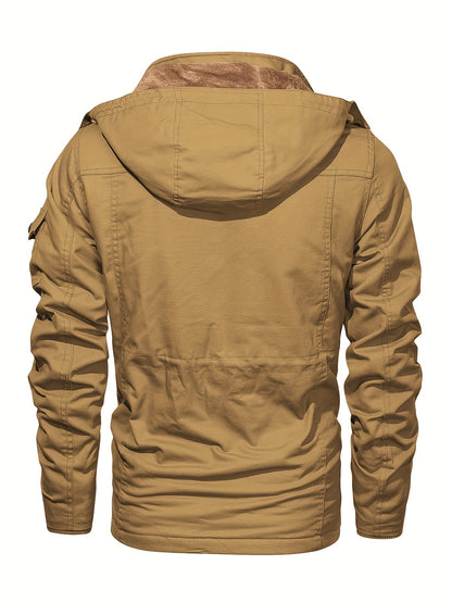 Men'S Jackets Fleece Lined Work Coats Warm Cargo Jackets with Hood