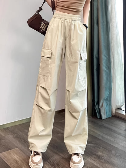 Women&Apos;S Olive Green Cargo Pants - Casual Flap Pockets, Wide-Leg Design, Machine Washable, Spring/Fall Versatile Trousers for Casual Attire, Spring Fall Attire | Relaxed Fit Pants | Nonelastic Fabric