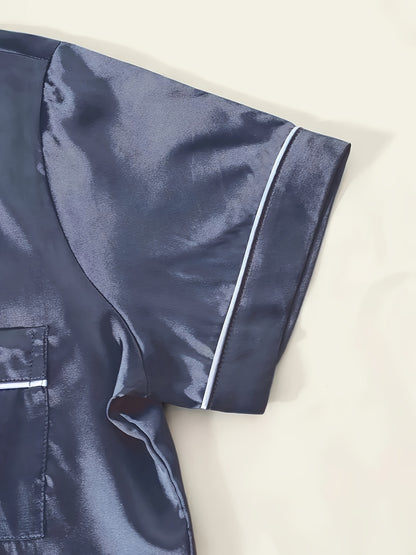 Black + Champagne + Pink Satin Short-Sleeve Shorts - product view 40