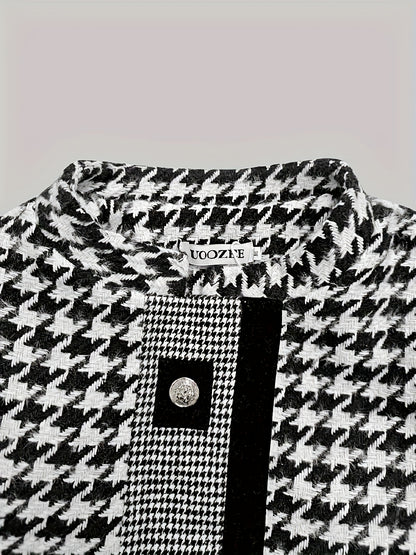 Women's Houndstooth Outerwears & Jacket Stand Collar Long Sleeves Autumn Winter Fall Clothes 2024 Women Classics Coat