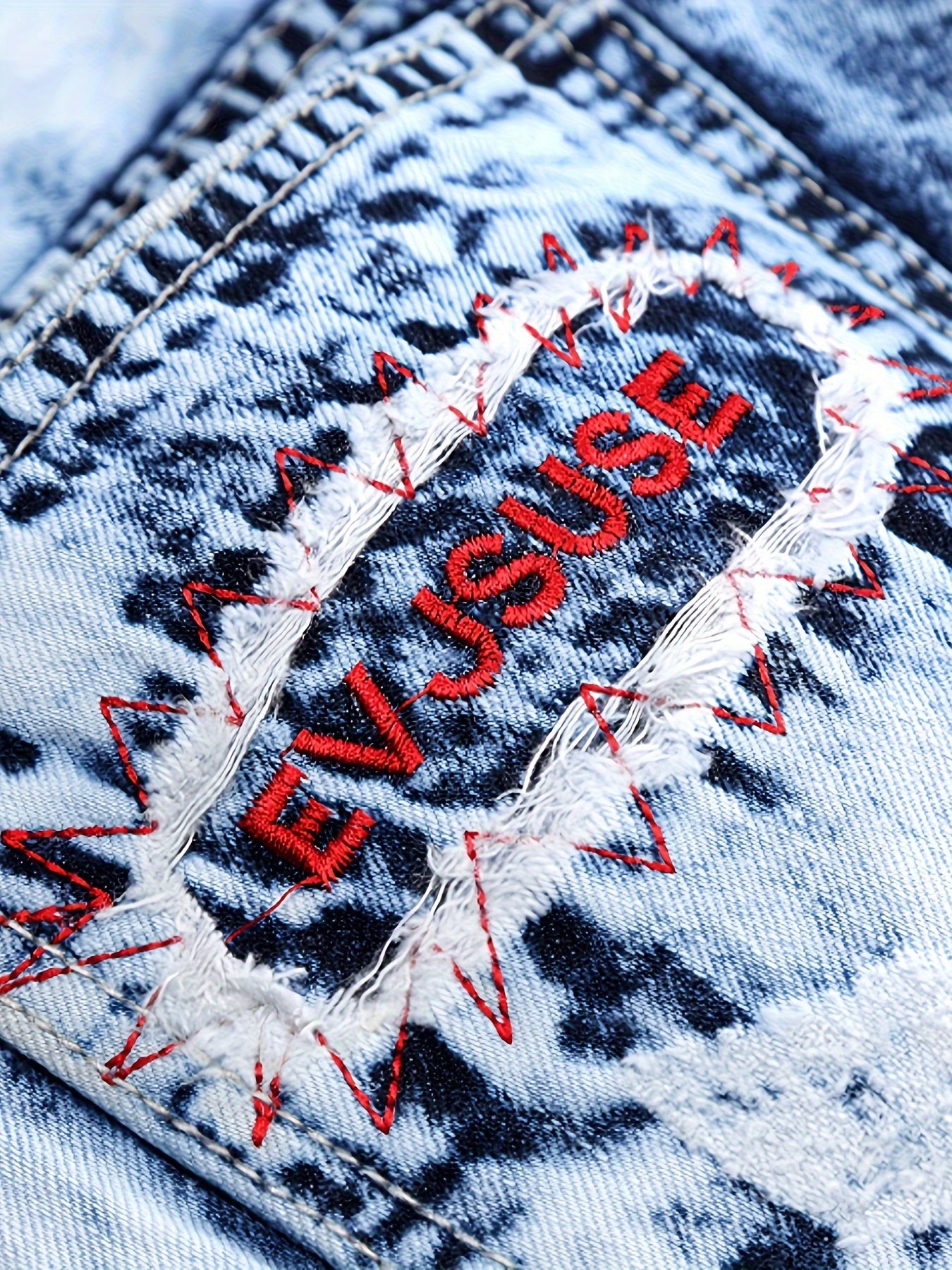 American High Street Light Embroidered Hole Patch Color Matching Trend Casual Straight Jeans - Denim - For Women & Men - Perfect for Casual Wear - Great Gift for Fashion Lovers