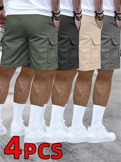 4pcs Set - Men'S Shorts, Casual Loose Shorts, Perfect Choice, Large Pocket Workwear Shorts, Summer Workwear Shorts Men'S Five Quarter Pants Ins Trendy Straight Leg Casual Five Quarter Shorts Couple Basketball Pants