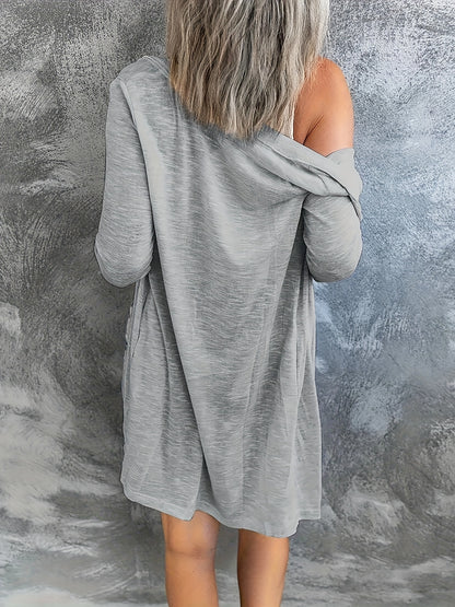 Solid Color Button Front Cardigans, Casual Long Sleeve Long Length Cardigans Top for Spring And Fall, Women'S Clothing