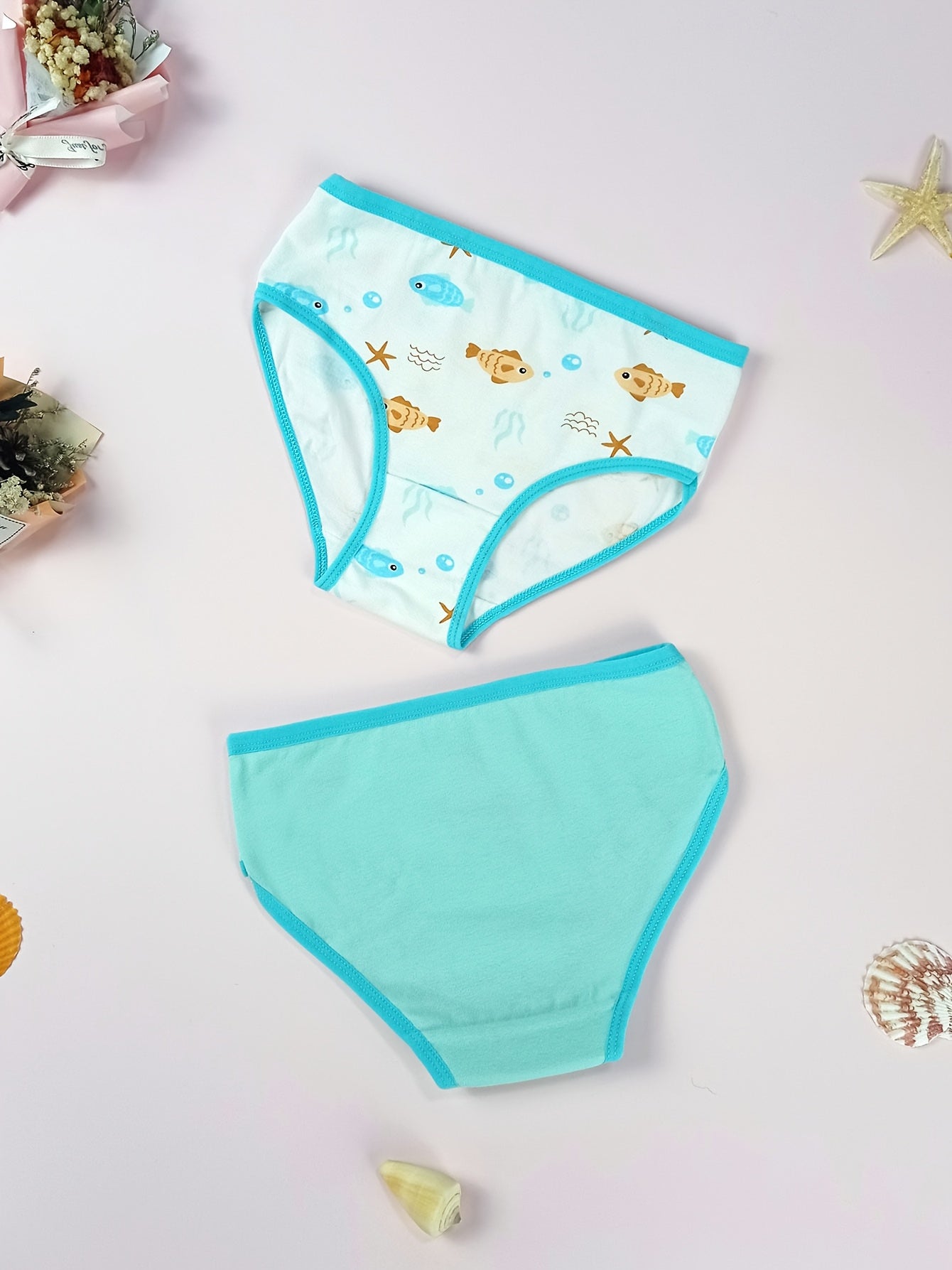 4pcs VIFINE Girls Mermaid Printed Underwear - 95% Cotton Soft Breathable Triangle Briefs with Cute Cartoon Mermaid Designs, Pastel Colors for Youngsters & Youngsters, All-Season Comfort