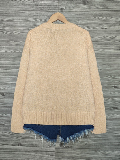 [Cozy Cat Sweater] Cozy Cable Sweater with Playful Cat Print | Women'S Beige & Brown, Loose Fit, Long Sleeve, Round Neck, Casual Spring And Autumn Top Ropa De Mujer Promotion Local Warehouse Discount