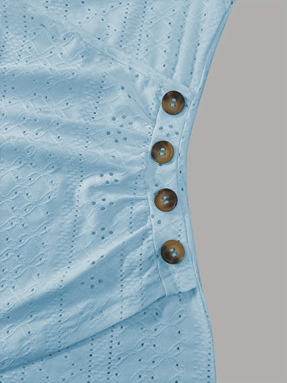 [Elegant V-Neck Shirt] Nian Nian Women's Elegant Deep V-Neck Short-Sleeve Shirt - Breathable Button-Front Collar Top with Cut-Out Details, Machine Washable Polyester Suitable for Casual & Formal Wear, Spring/Summer Layering Piece for Office or Everyday