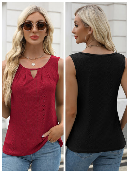 Women's Two-Piece Summer Tank Top Set - Sleeveless Eyelet Embroidery, Loose Fit, Business Casual Tops for Work & Everyday Wear[Women's Two-Piece Summer Tank