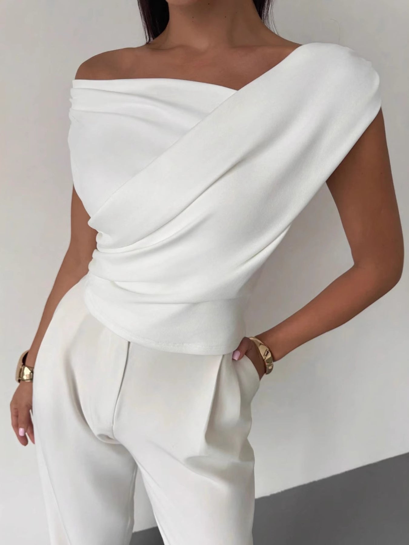 Summer Solid Color Sleeveless T-Shirt, Simple Style, Off-Shoulder, Slim Fit, Sleeveless Short Top