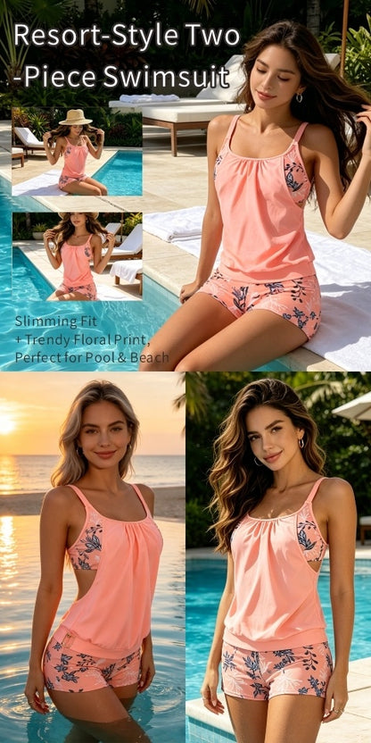 Women's Swimsuit, Beach Suit, Summer Beach Holiday Vacation, Fashionable, Elegant, Exquisite Printed Vest Style Tankini Swimsuit Set