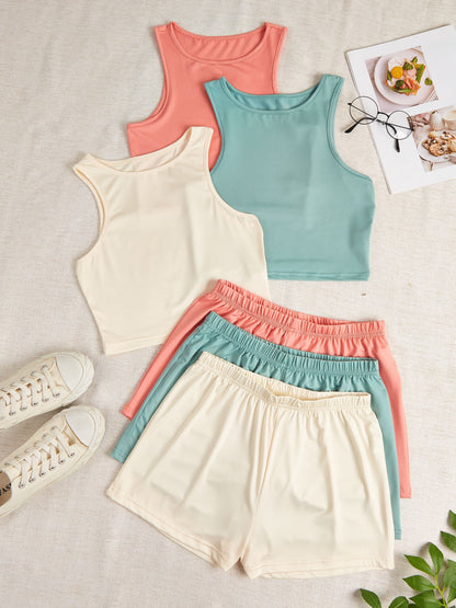 Six-piece Set of Candy-colored Basic Tank Top Loungewear