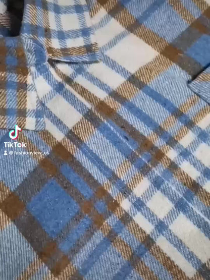 Plus Size, Women's Plus Size Plaid Flannel Shacket Jacket - Collar Button-Front Coat with H-Line Silhouette & Umbrella Hem, Soft 95% Warm Blazer for Fall Winter, Casual Outerwear ( Jeans Dresser)