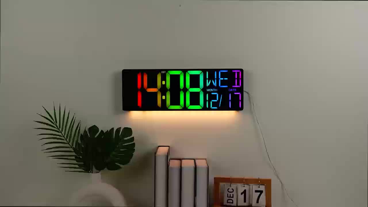 18" LED Digital Wall Clock with 8 RGB Color Display | Remote Control, 10-Level Dimmable Light, DST, Timer, Temperature, Alarm, Nightlight, Perfect Gift for Halloween, Thanksgiving, Christmas