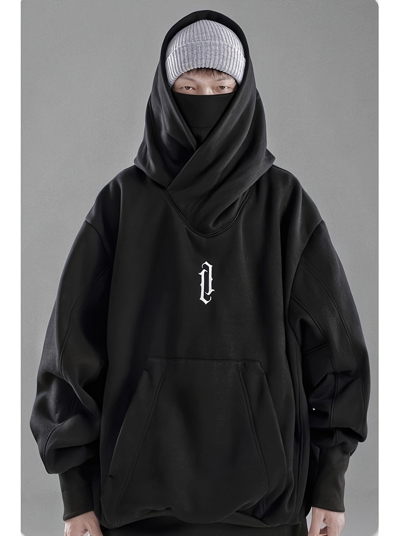Men's Women's Ninja Double Neckline Cotton Hip Hop Hoodie, Loose Fashion Casual Pocket Hooded Sweatshirts for Daily Outdoor Wear, Men Fall & Winter Hoodies, Soft Long Sleeve Clothes, Men's Clothing, Cold Weather Gear, Men Gifts