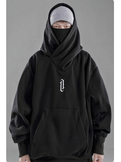 Men's Women's Ninja Double Neckline Cotton Hip Hop Hoodie, Loose Fashion Casual Pocket Hooded Sweatshirts for Daily Outdoor Wear, Men Fall & Winter Hoodies, Soft Long Sleeve Clothes, Men's Clothing, Cold Weather Gear, Men Gifts