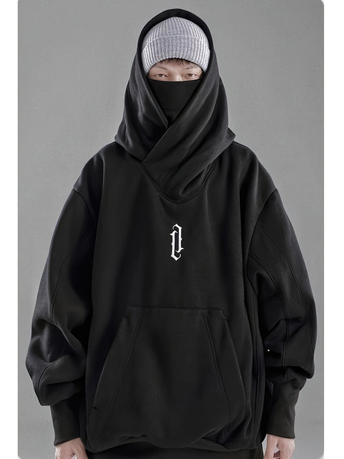Men's Women's Ninja Double Neckline Cotton Hip Hop Hoodie, Loose Fashion Casual Pocket Hooded Sweatshirts for Daily Outdoor Wear, Men Fall & Winter Hoodies, Soft Long Sleeve Clothes, Men's Clothing, Cold Weather Gear, Men Gifts