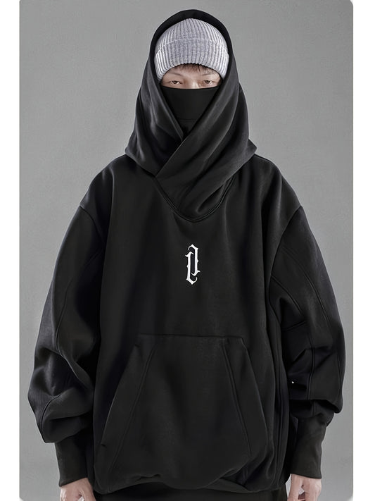 Men's Women's Ninja Double Neckline Cotton Hip Hop Hoodie, Loose Fashion Casual Pocket Hooded Sweatshirts for Daily Outdoor Wear, Men Fall & Winter Hoodies, Soft Long Sleeve Clothes, Men's Clothing, Cold Weather Gear, Men Gifts