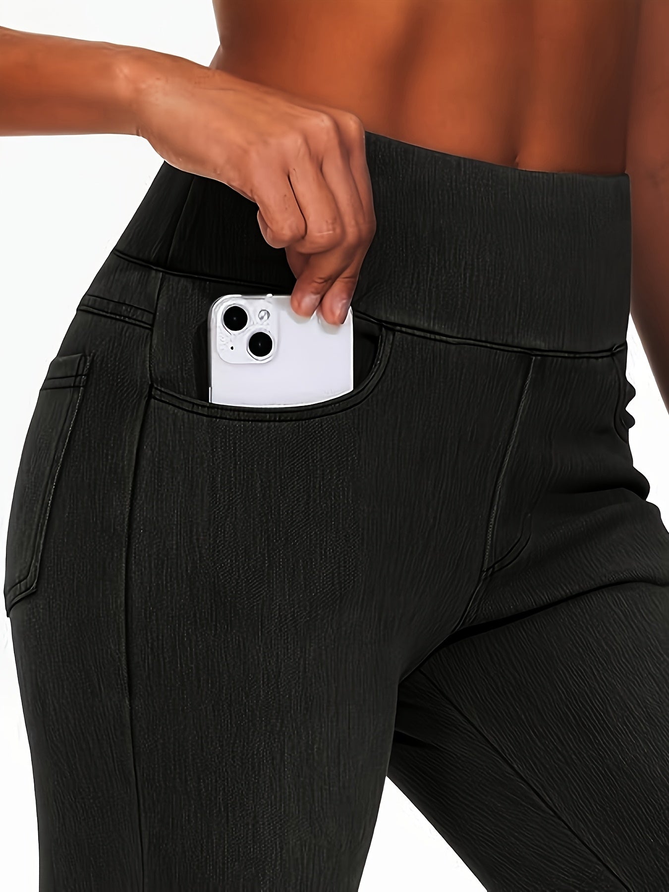 Women's Slim-fit Jeans with Four Pockets, High-waisted Stretchy Leggings, Fashionable Tummy- Denim Style