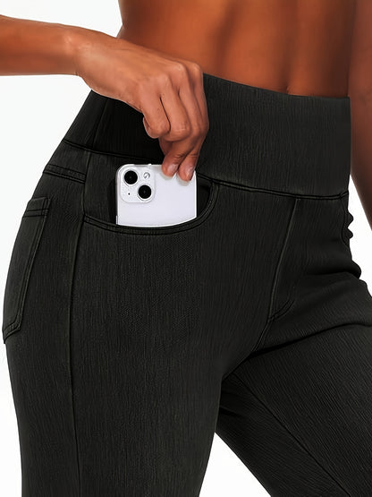 Women's Slim-fit Jeans with Four Pockets, High-waisted Stretchy Leggings, Fashionable Tummy- Denim Style