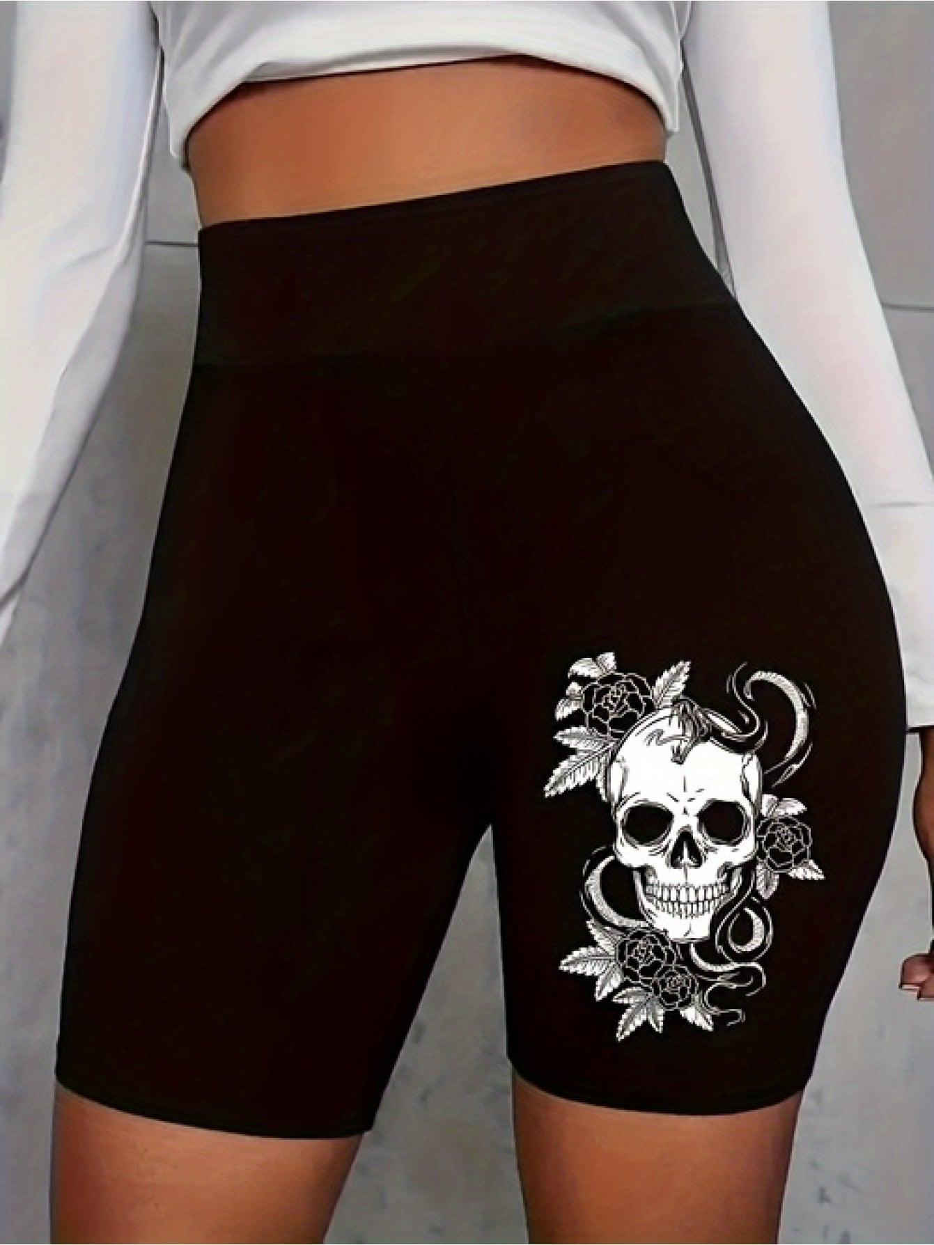 Women'S High-Waisted Casual Shorts with Artistic And Fashionable Prints - Machine Washable, Black, Comfortable for Daily Use | Fashionable Design | Comfortable Fit