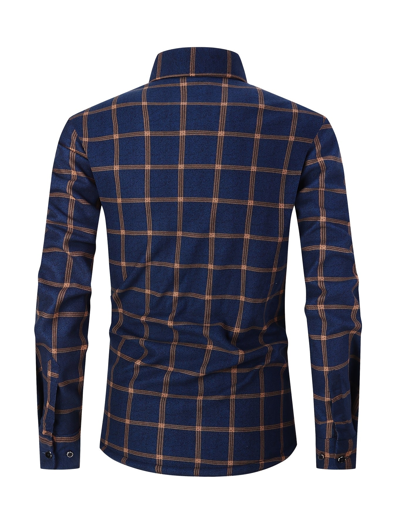 Men'S Heavyweight Long Sleeve Shirt - Thick Winter Jacket with Button Front Placket, Navy Blue & Brown Plaid, Formal & Casual Button-Up Blouse for Office, Outdoor, Everyday - Classic Button-Up Shirt for Men, Winter Jacket, Outdoor Clothing