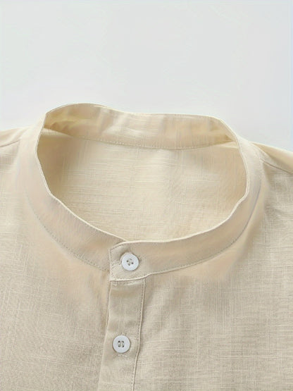 Men's Solid Plus Size Long Sleeve Casual Shirt - Stretch