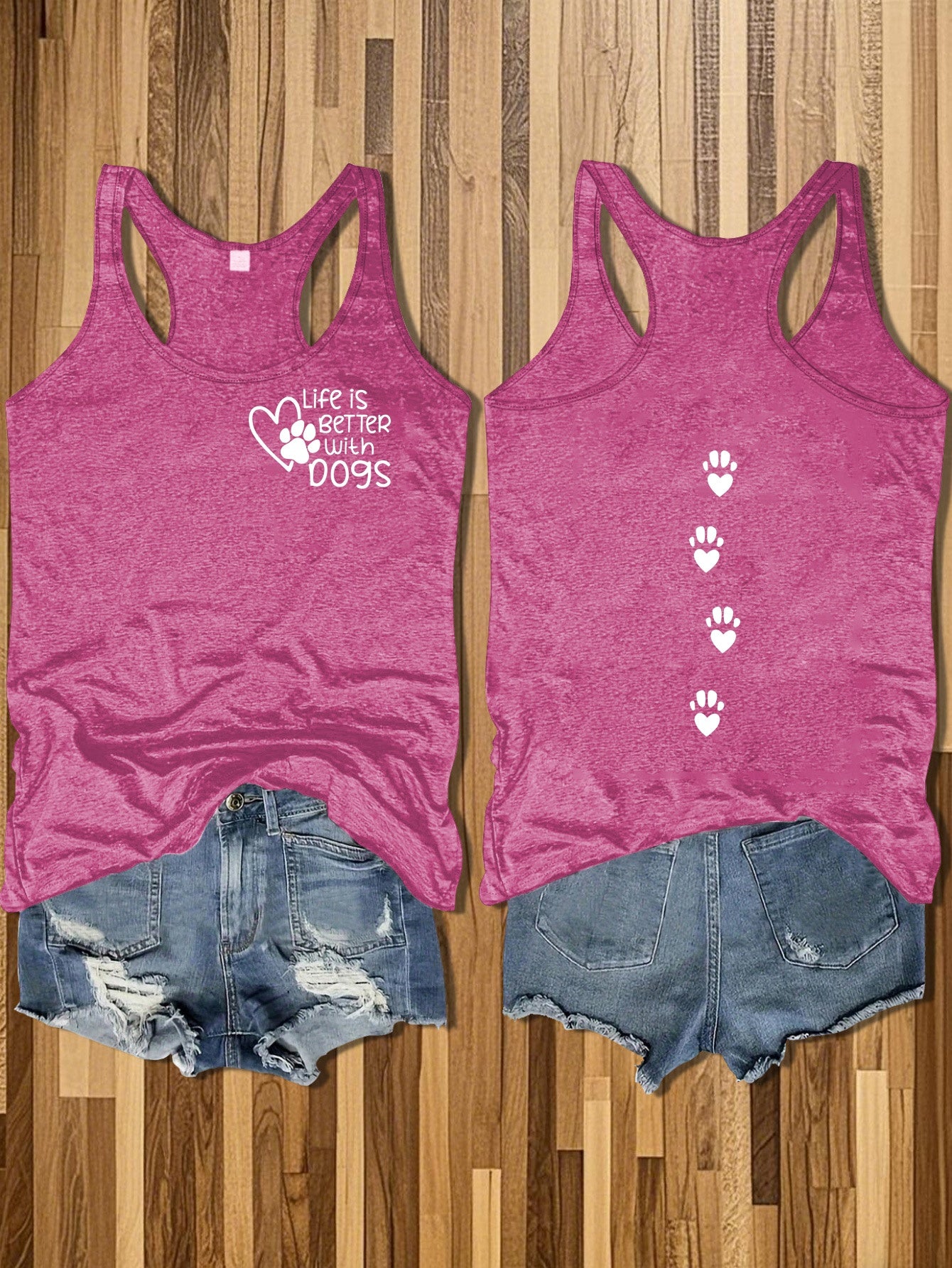 Women's Casual Sleeveless Round Neck Vest - Double-Sided Cat & Dog Paw Print Design, Cotton Lightweight Summer Top, Machine Washable Pet Lover Apparel, Outdoor Relaxation Clothing, Nontransparent Fabric