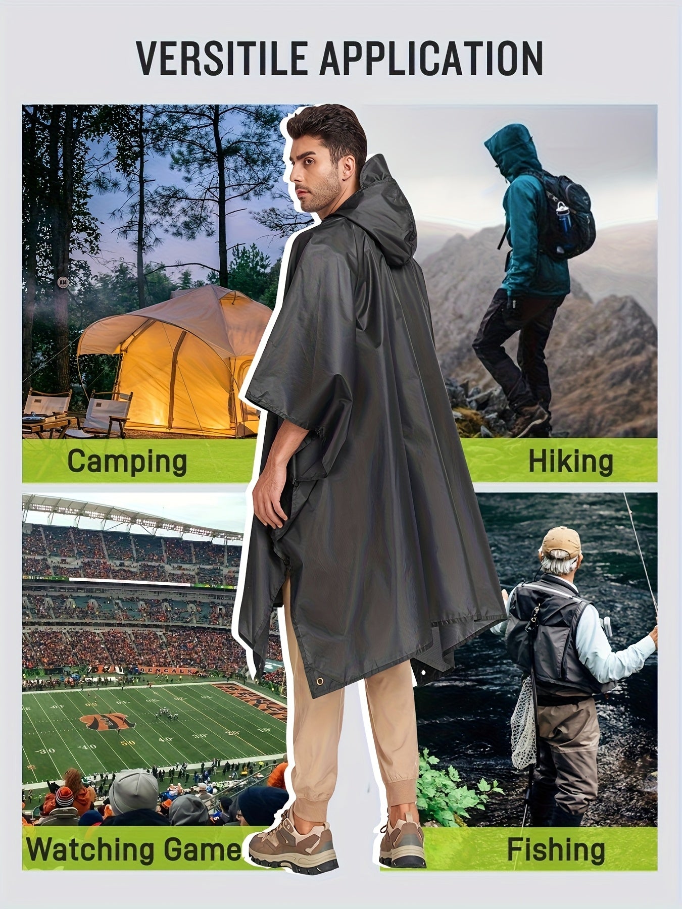 3-In-1 High Quality Hooded Rain Poncho with Side Pockets - Durable Polyester, Windproof for Outdoor Activities Like Camping, Hiking & Cycling