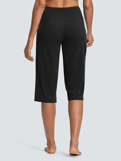 18-Inch Capri Trousers for Women Featuring a High Waist, Pockets, Tummy Control, And a Loose Straight Leg Design Suitable for Workouts And