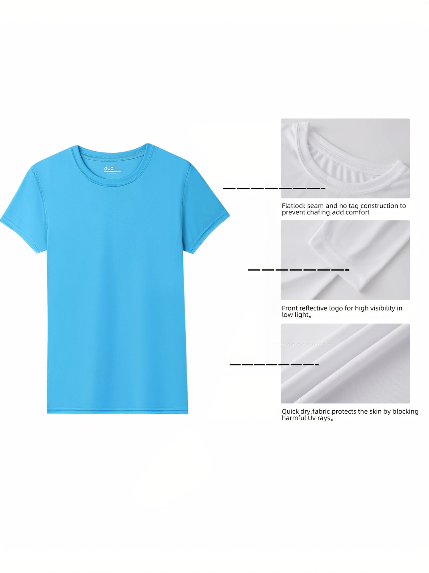 6pcs Women'S Quick Dry Crew Neck Short Sleeve T-Shirt, Moisture Wicking, 50+, White, Iron Gray, Silver Gray, Red, Fluorescent Green, Lake Blue Size S-2XL