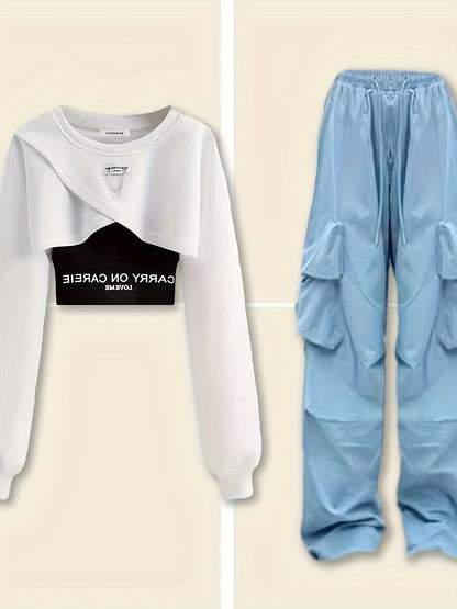Viral Y2K 3pcs Ensemble | Cropped Hoodie, Cargo Pants, And Tank Top for Women - 2024 American Street Fashion