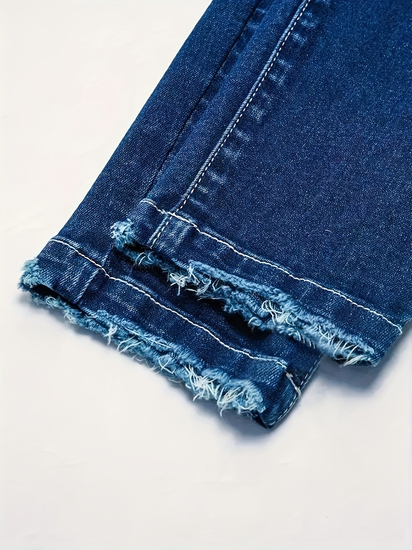 Women's Blue Elastic Denim Leggings with A Fuzzy Edge That Slims The Figure