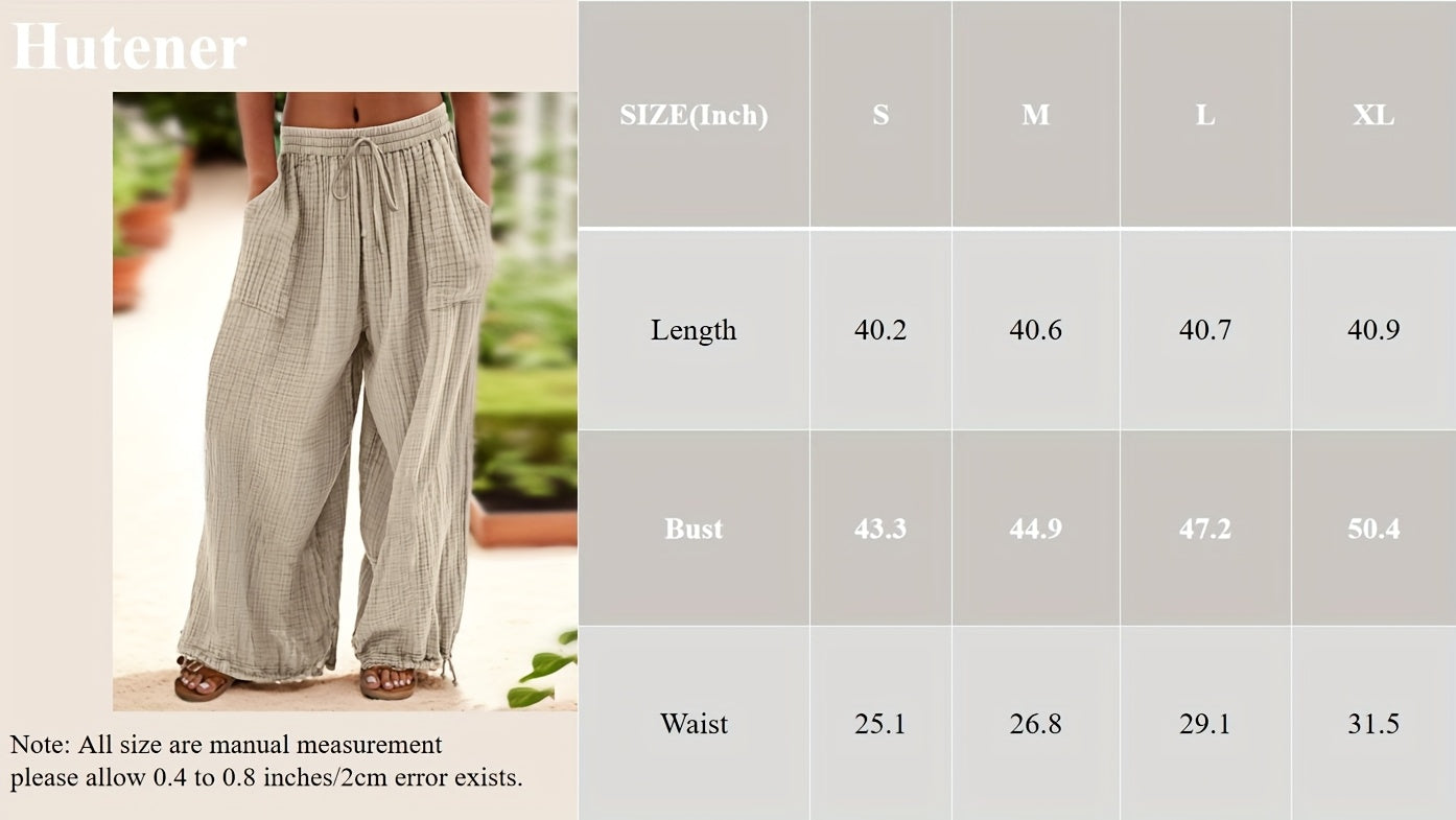 Spring And Summer Women's Casual Pants, Khaki, Pocket, Wide Leg, Tie, Loose, Daily Commuting Wide Leg Pants Womens Summer Clothes