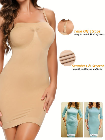 2pcs Women'S Tummy Tuck Shapewear Dress, Adjustable Spaghetti Straps Full Body Shaping Petticoat, Slips for Women Under Dress, Shapewear for Women Tummy Control, Firm Shapewear Dresses for Women, Shapewear Dress