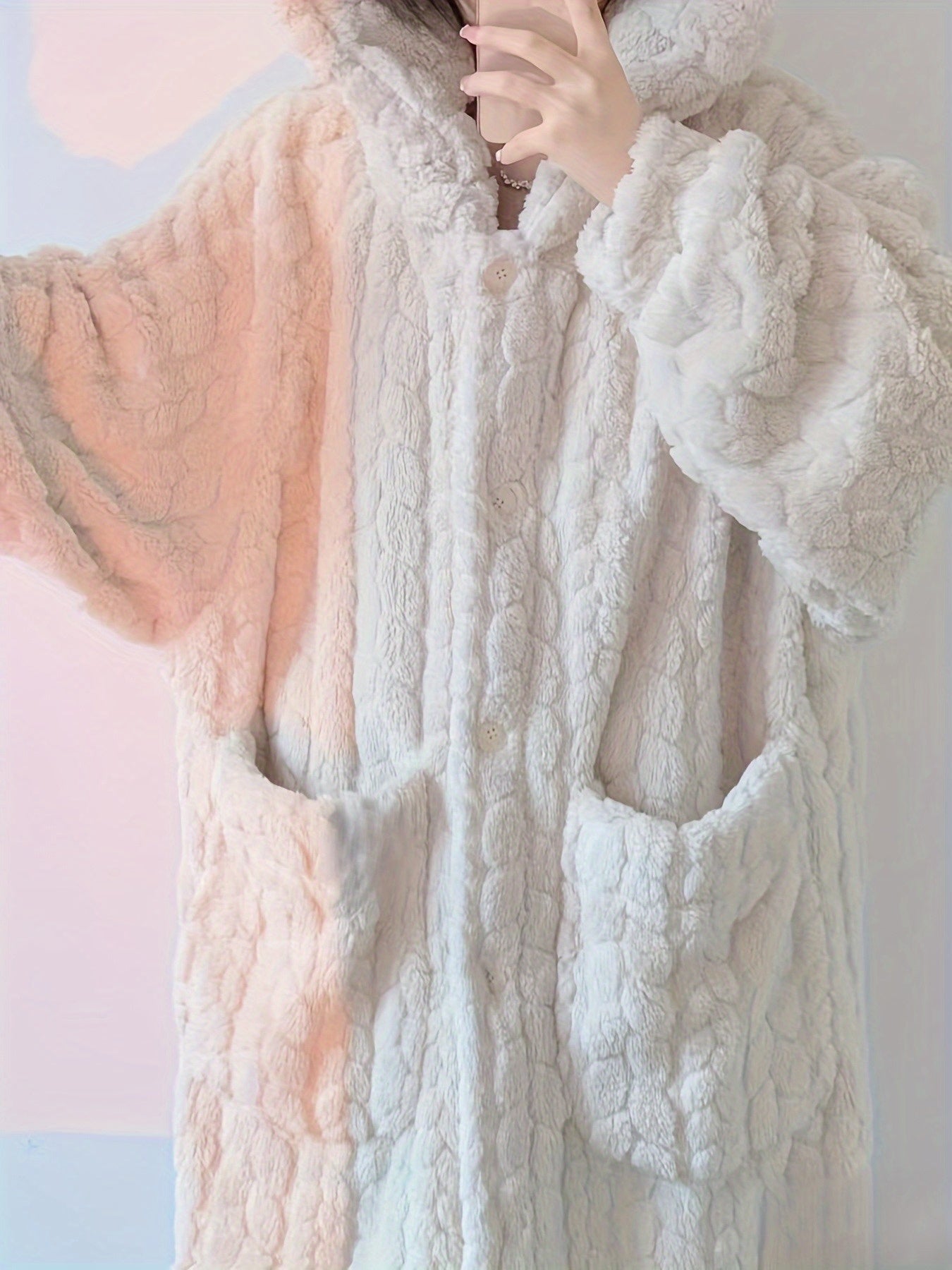 New Autumn And Winter Women's Hooded Coral Pajamas, Thickened And Flannel Home Sleep Dress, Bathrobe, Long Cute Sweet Home Wear Lazy Women's Robe, Can Be Worn Outside As Home Wear, Thickened Long Hooded Winter Robe for Women